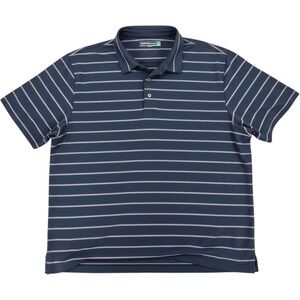 Roundtree & Yorke Performance Mens XXL Navy Blue Striped Golf Polo Shirt Stretch